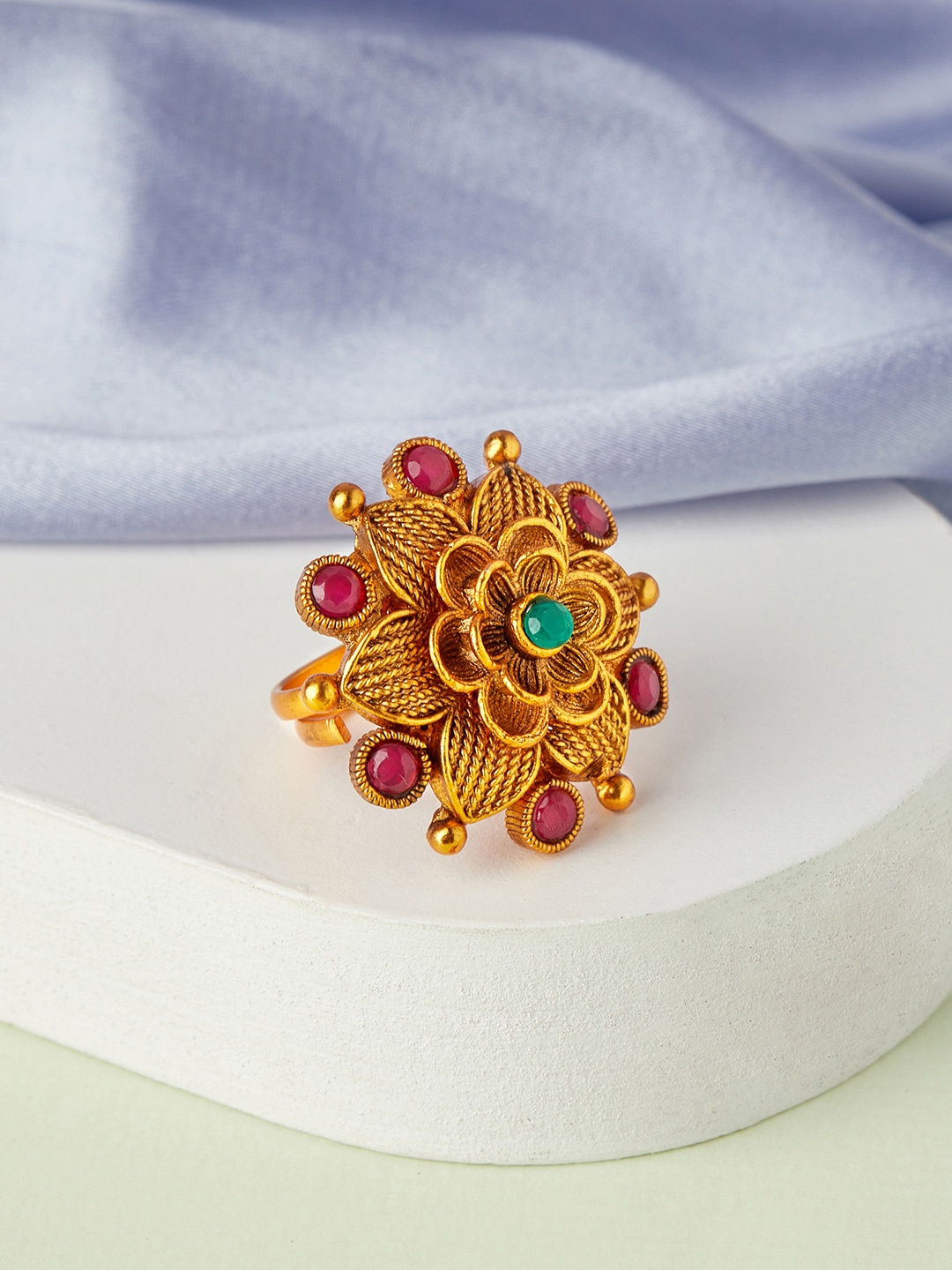 

Anouk Gold-Toned & Pink Ruby Studded Handcrafted Finger Ring