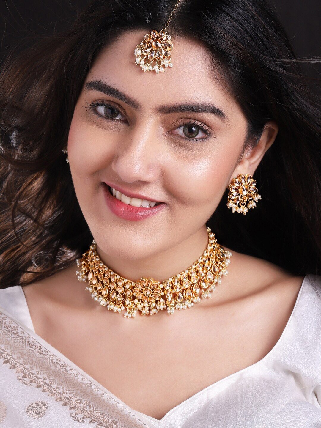 

Anouk Gold-Plated Beige Stone Studded & Beaded Handcrafted Jewellery Set