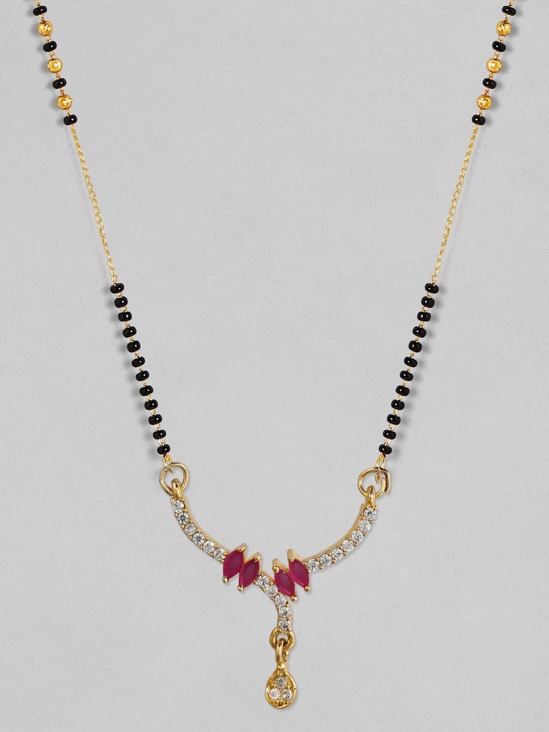

Anouk Gold-Plated Black & Pink Stone-Studded & Beaded Mangalsutra