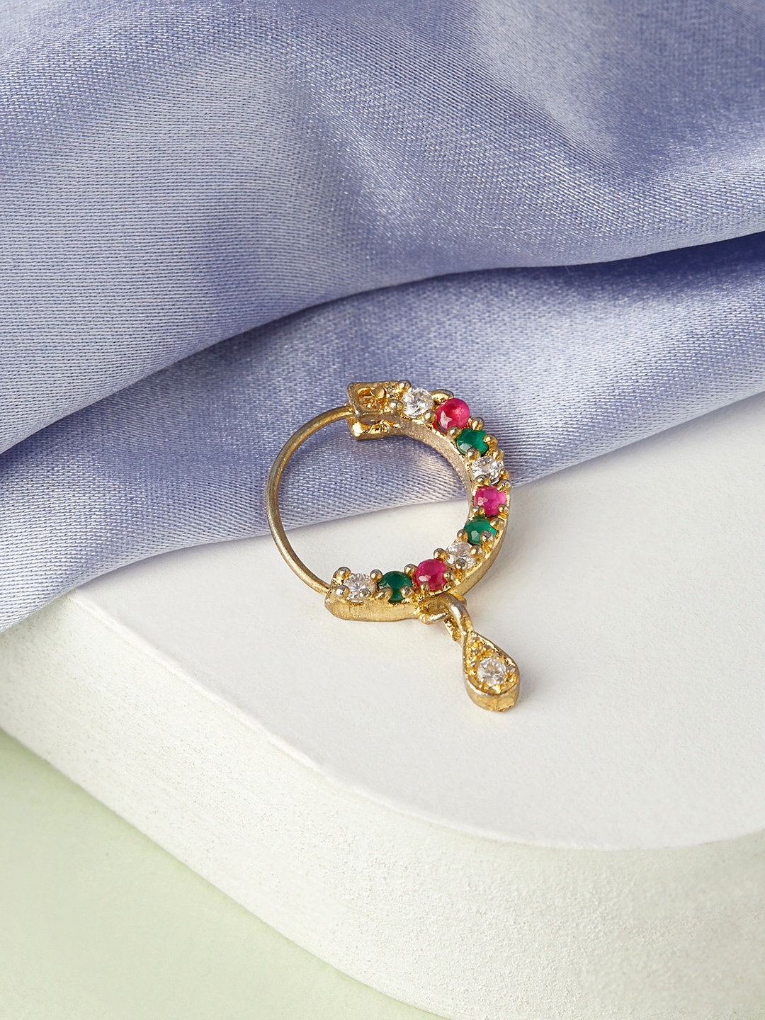 

Anouk Woman Gold-Plated White & Green Stone Studded Nose Pin