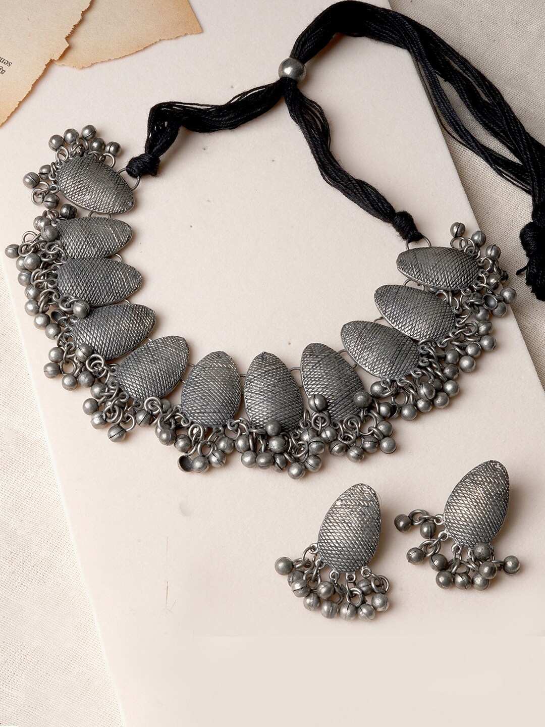 

TEEJH Silver-Plated Ghungroo Oxidised Jewellery Set