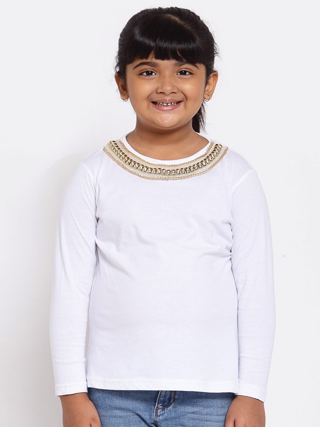 

NYNSH Girls White Pure Cotton T-shirt