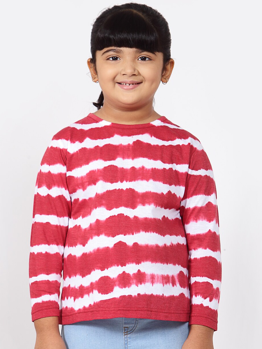

NYNSH Girls Red White Tie and Dye Dyed Pure Cotton T-shirt