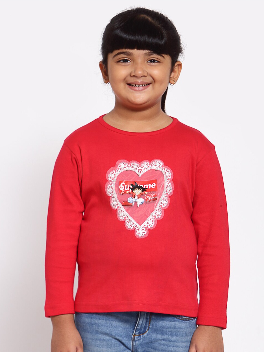 

NYNSH Girls Red Printed Pure Cotton T-shirt