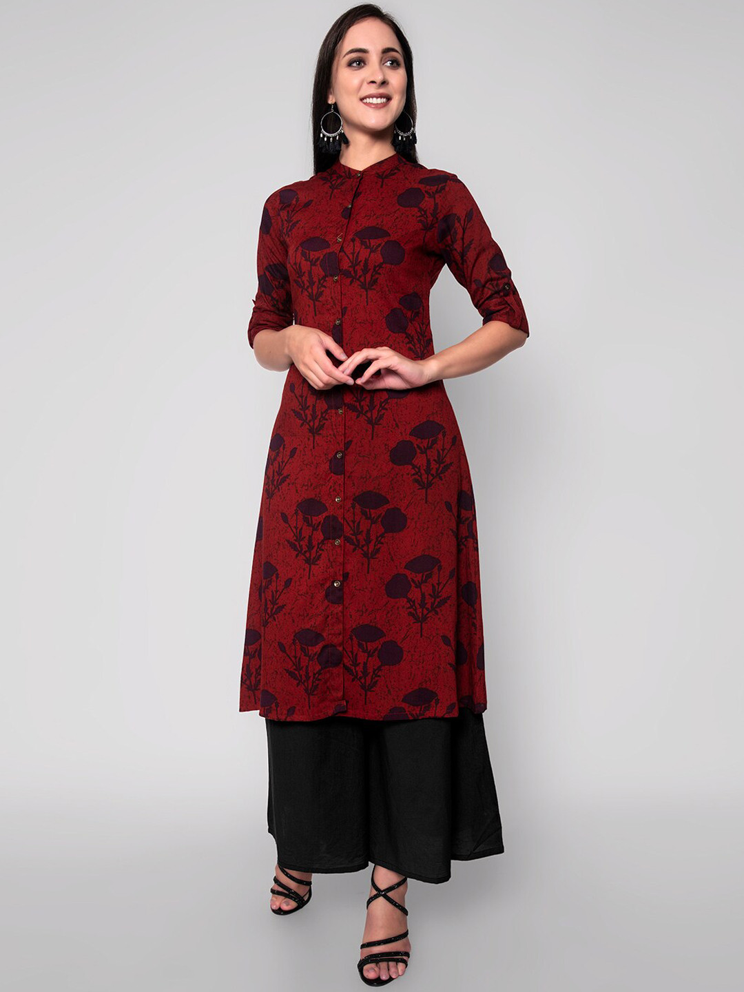

Wodreams Women Maroon Quirky Printed Thread Work Block Print Kurta