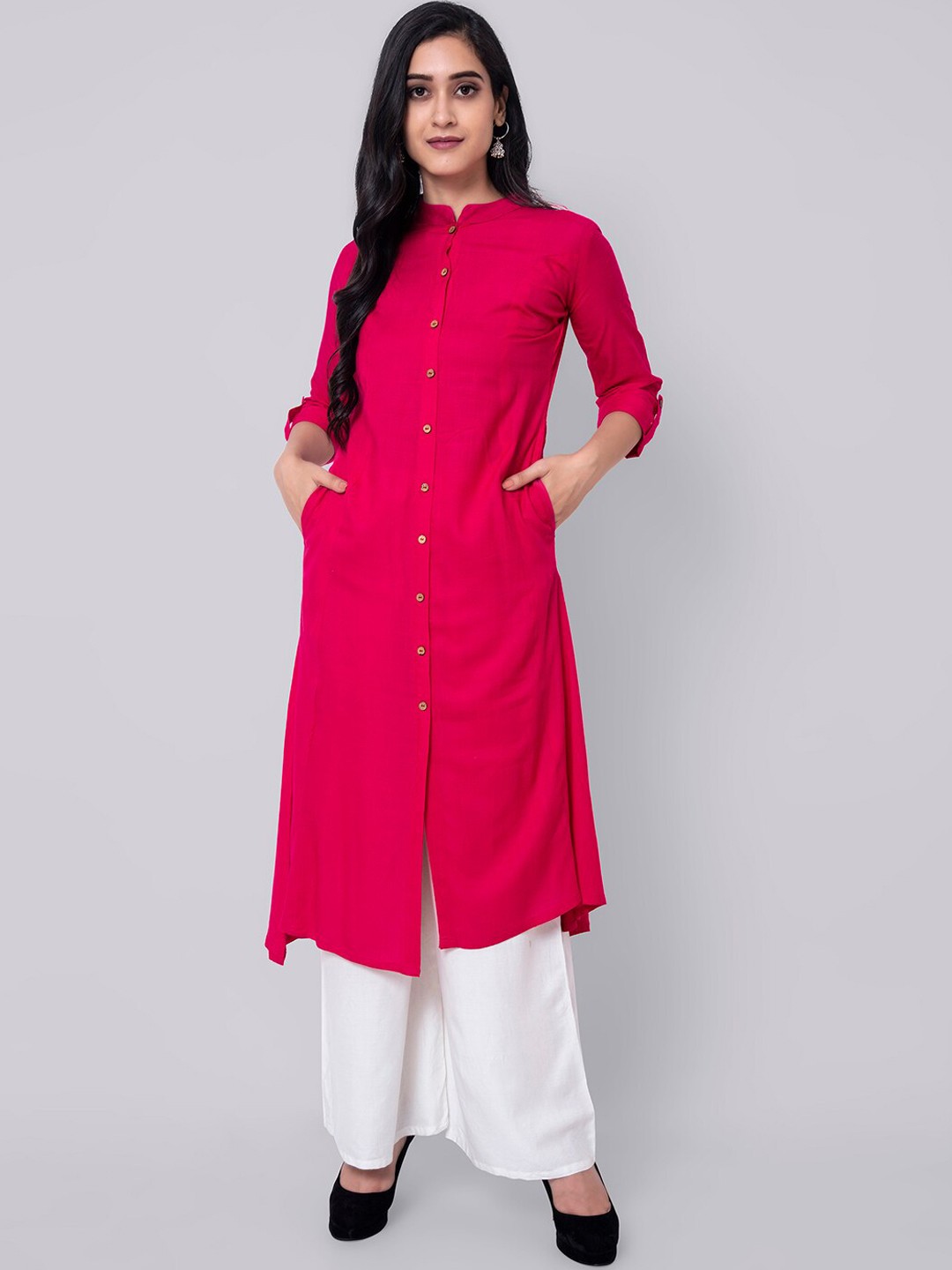 

Wodreams Women Pink Thread Work Pathani Kurta