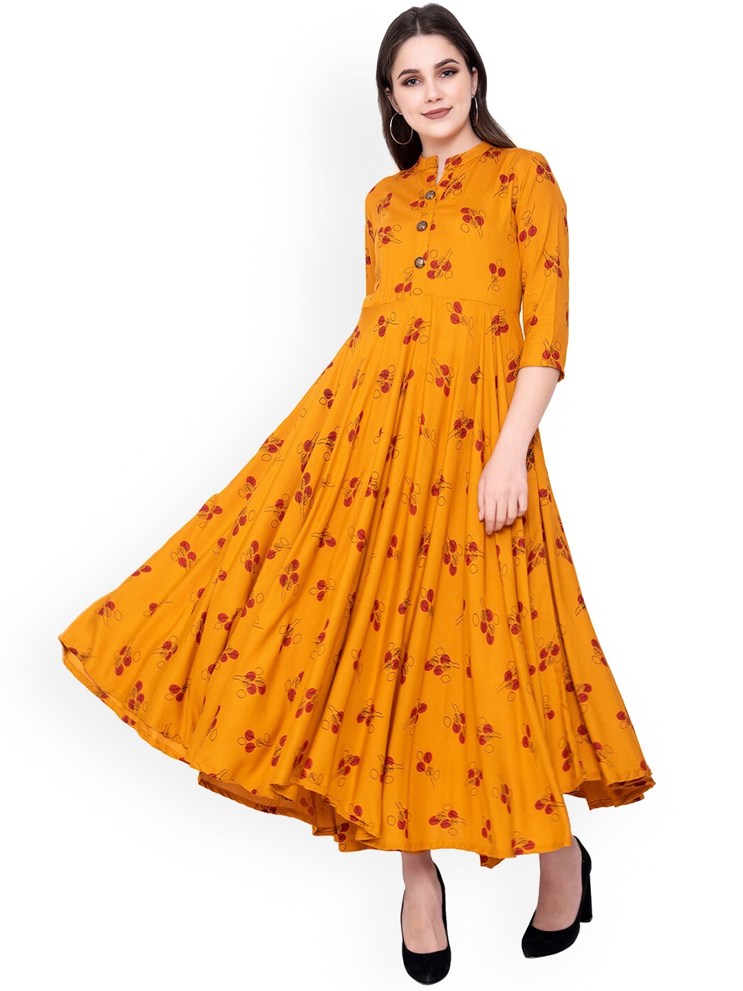 

Wodreams Women Yellow Floral Printed Block Print Kurta