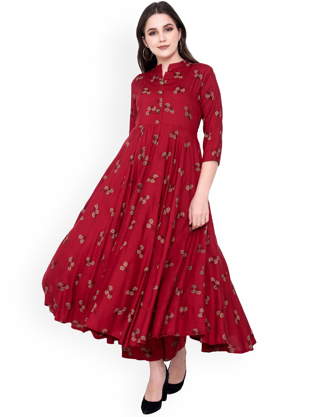 

Wodreams Women Maroon Floral Print Anarkali Kurta