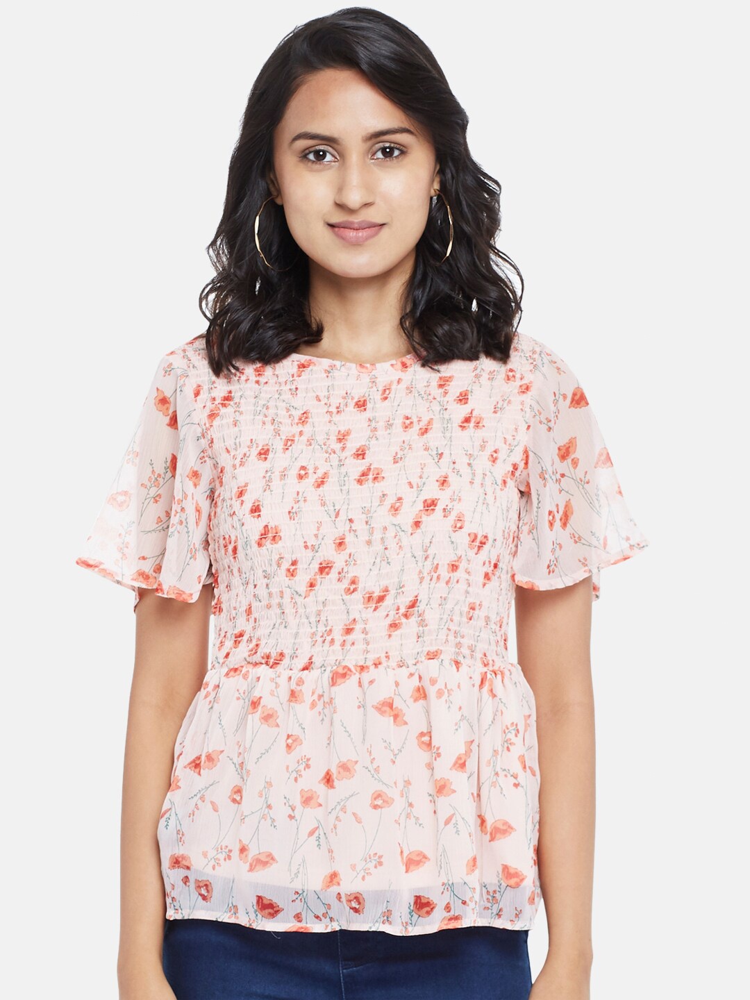 

Honey by Pantaloons Pink Pure Cotton Floral Regular Top