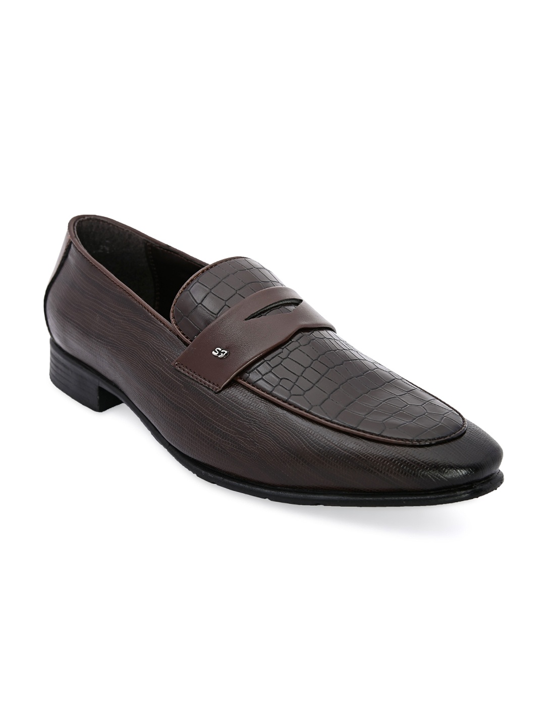 

San Frissco Men Brown Textured Formal Slip-Ons