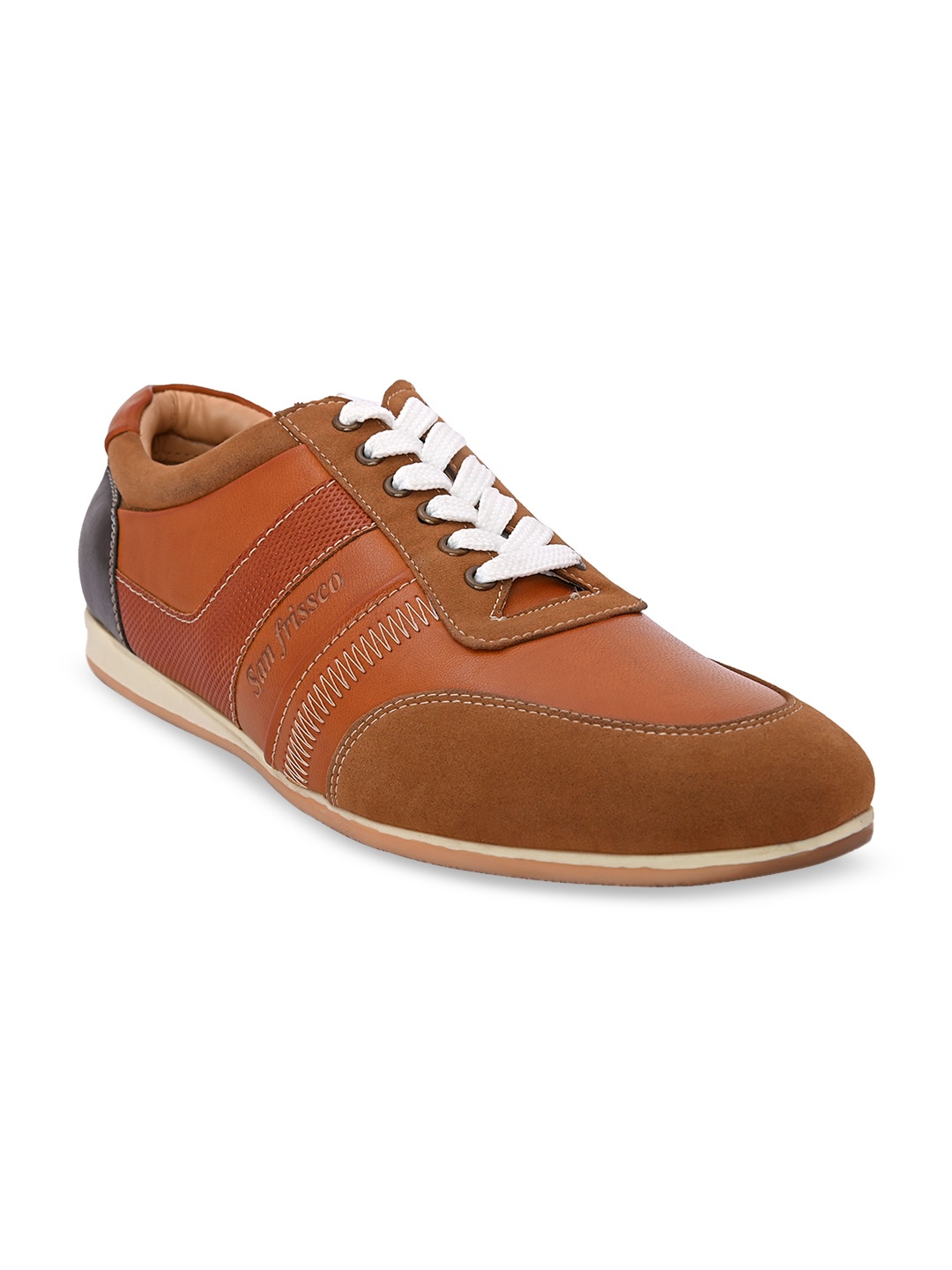 

San Frissco Men Tan Leather Sneakers