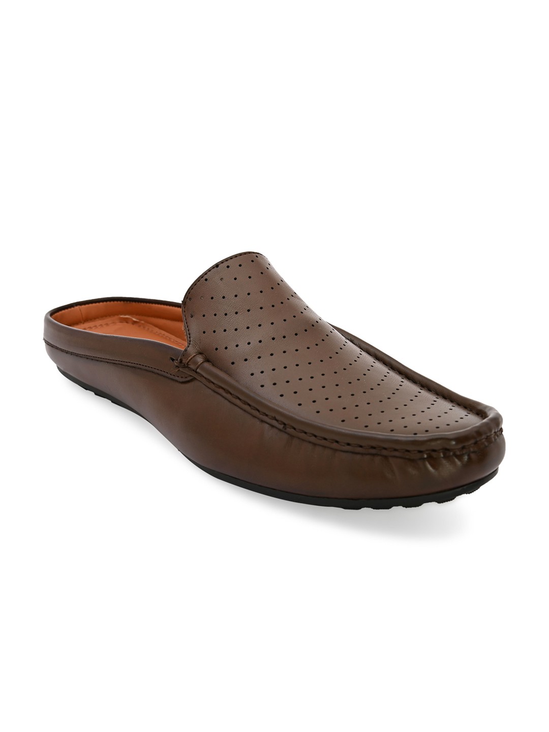 

San Frissco Men Brown Perforated Leather Mules
