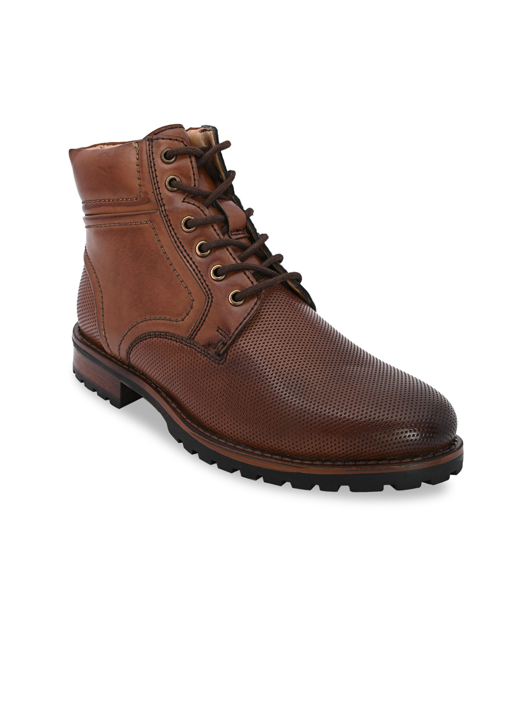 

San Frissco Men Brown Textured Leather Flat Boots