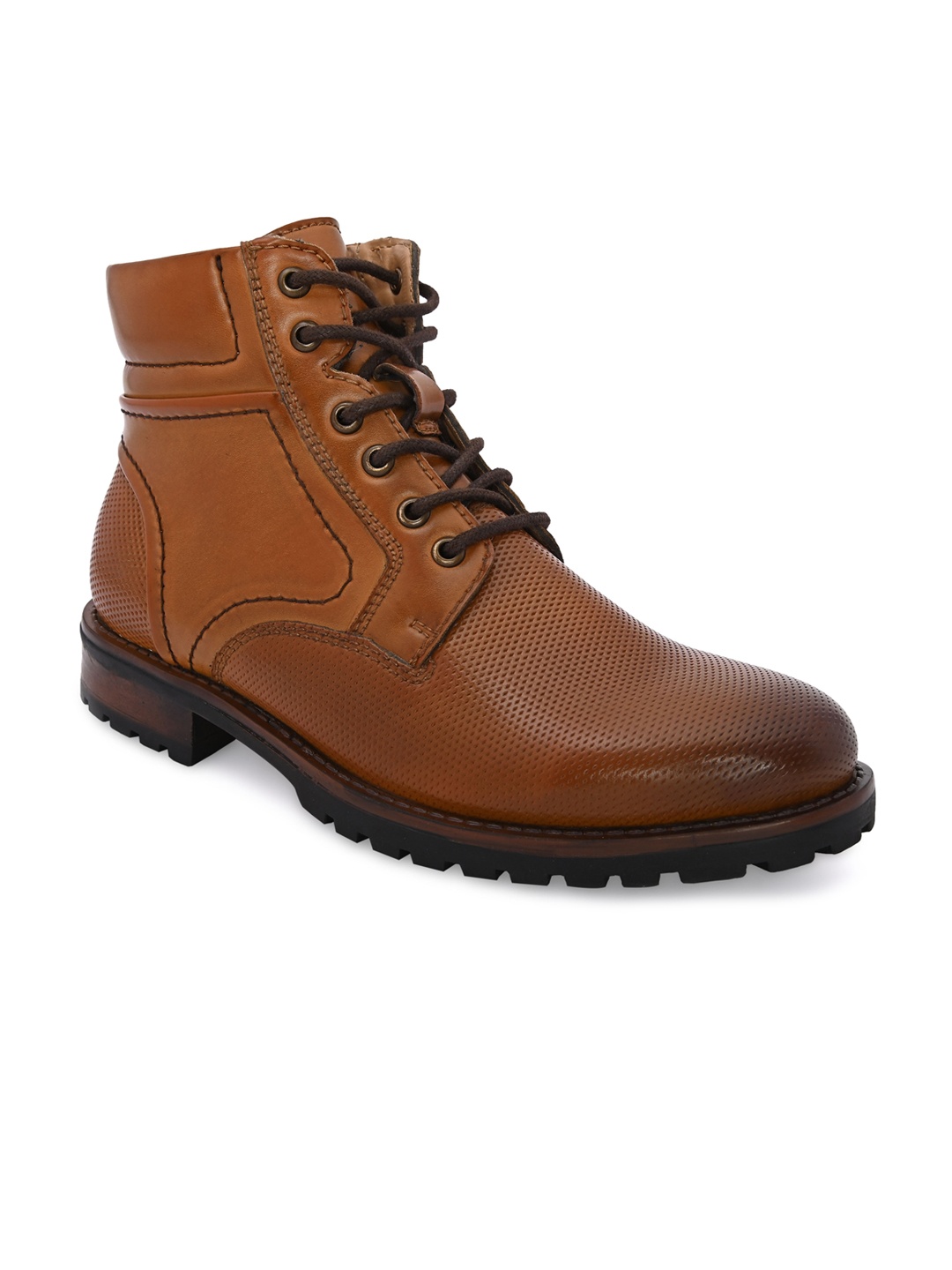

San Frissco Men Chevron Tan Textured Leather Flat Boots