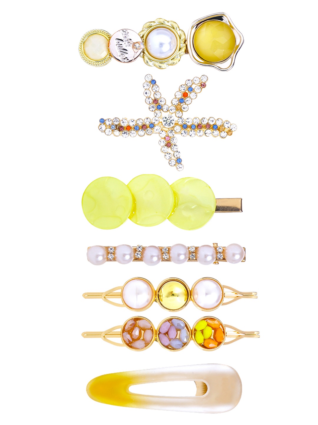 

Yellow Chimes Women White & Yellow Set of 7 Alligator Hair Clip