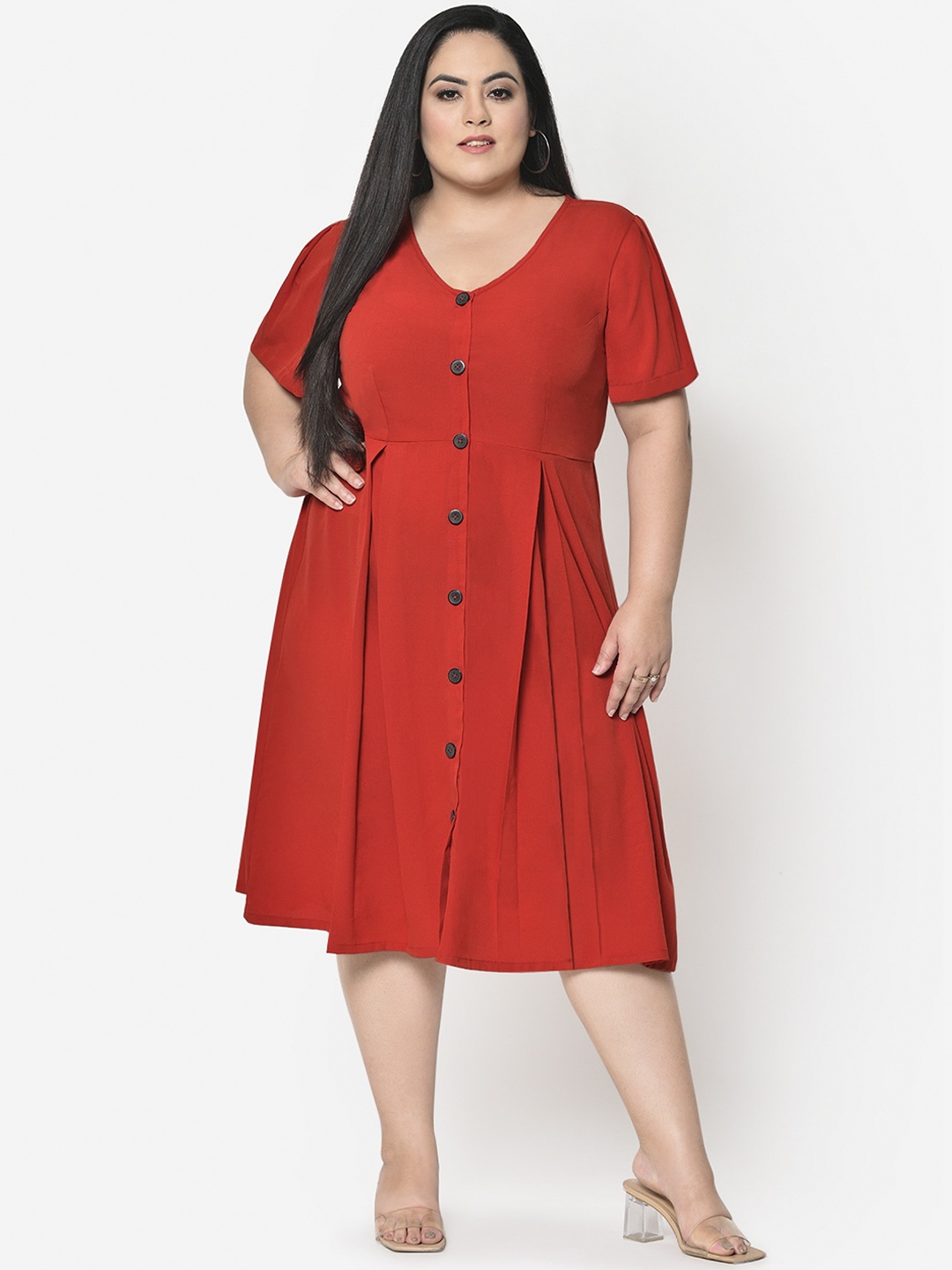 

wild U Plus Size Rust Crepe Midi Dress