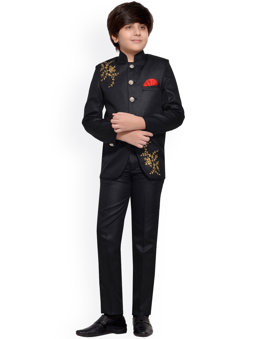 

Jeetethnics Boys Black & Gold Embroidered Two-Piece Suit Set