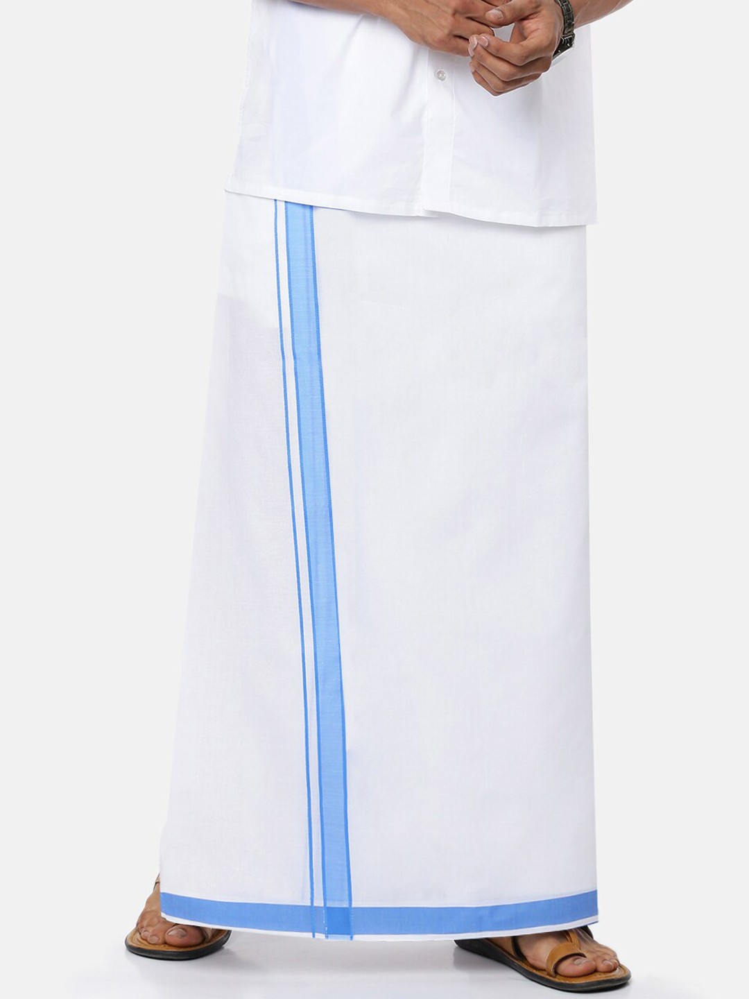 

Ramraj Men White Solid Pure Cotton Blue Border Dhoti