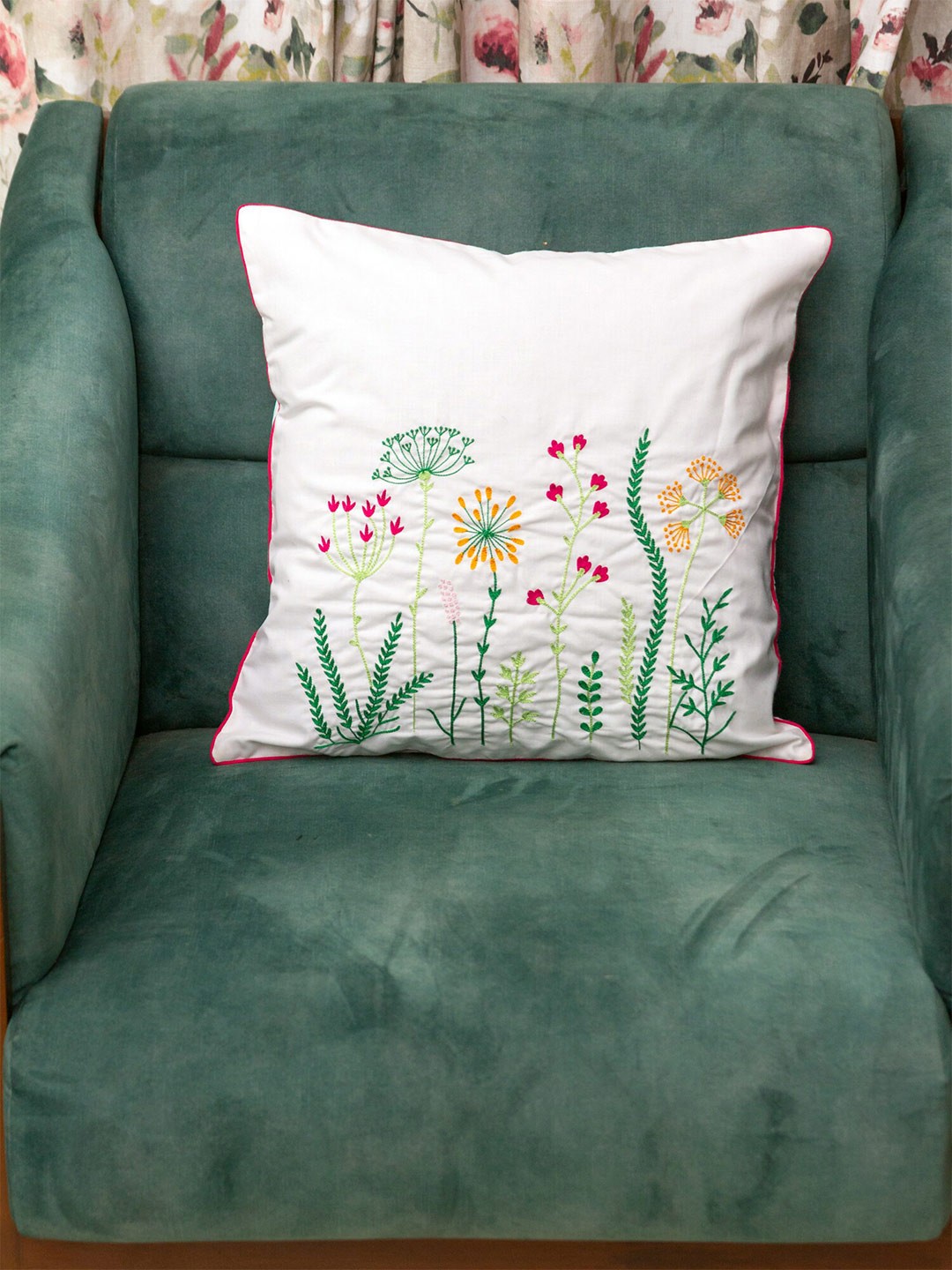 

BandBox White & Green Embroidered Square Cushion Covers