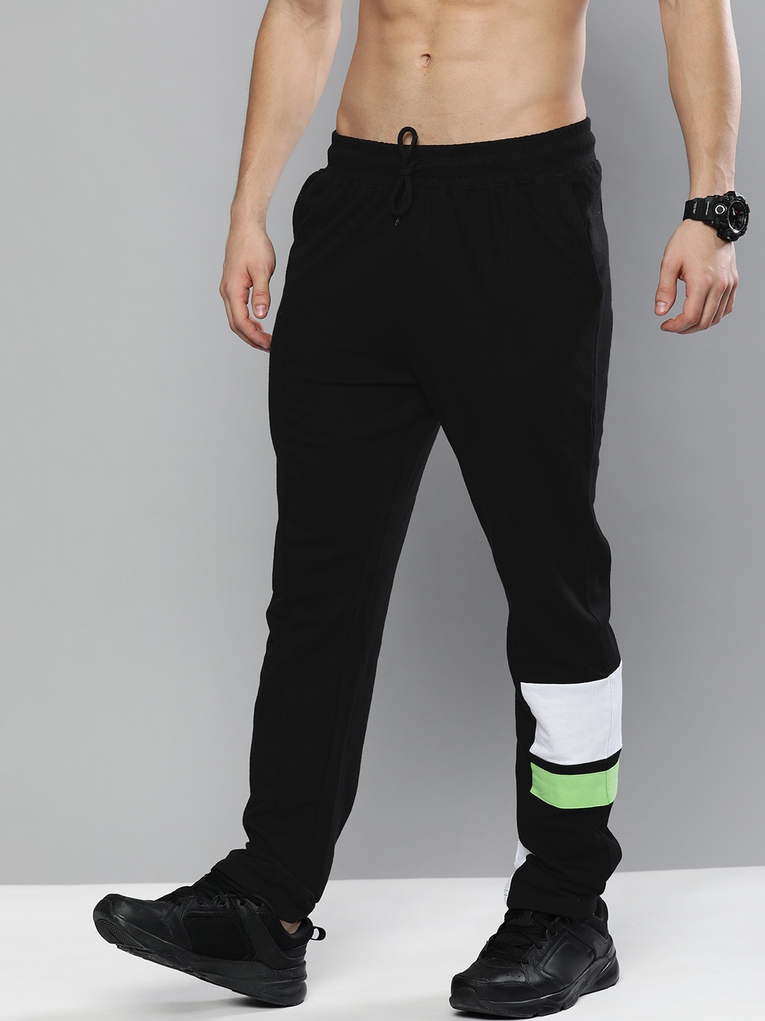 

HERE&NOW Men Black & White Colourblocked Track Pants