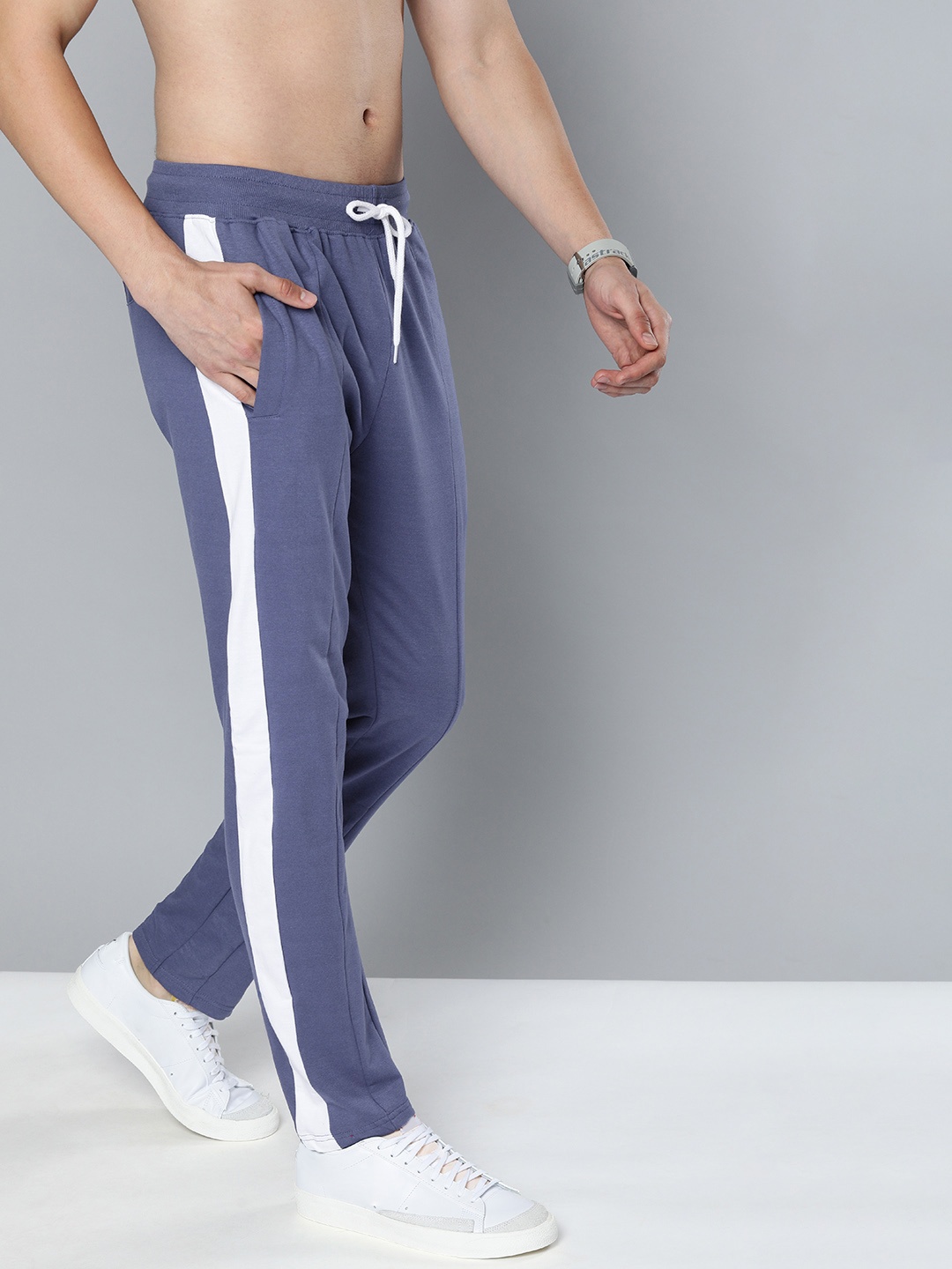 

HERE&NOW Men Blue & White Solid Track Pants