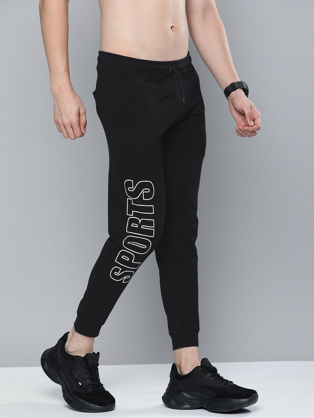 

HERE&NOW Men Black & White Printed Joggers