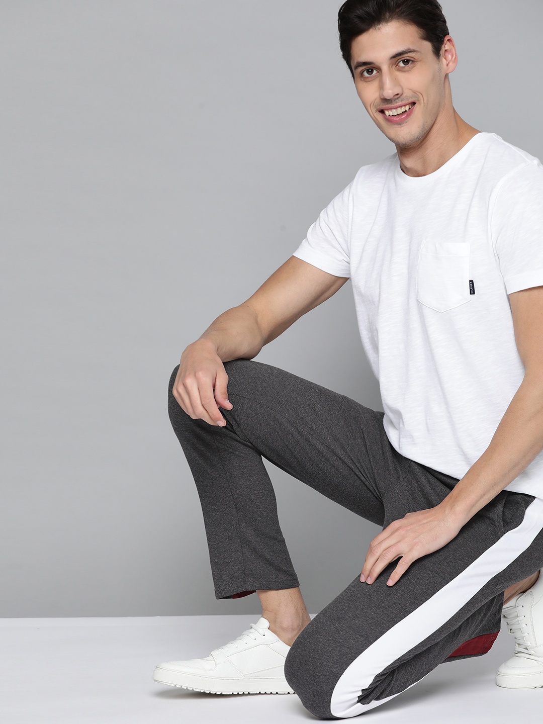 

HERE&NOW Men Charcoal Grey Solid Pure Cotton Track Pants