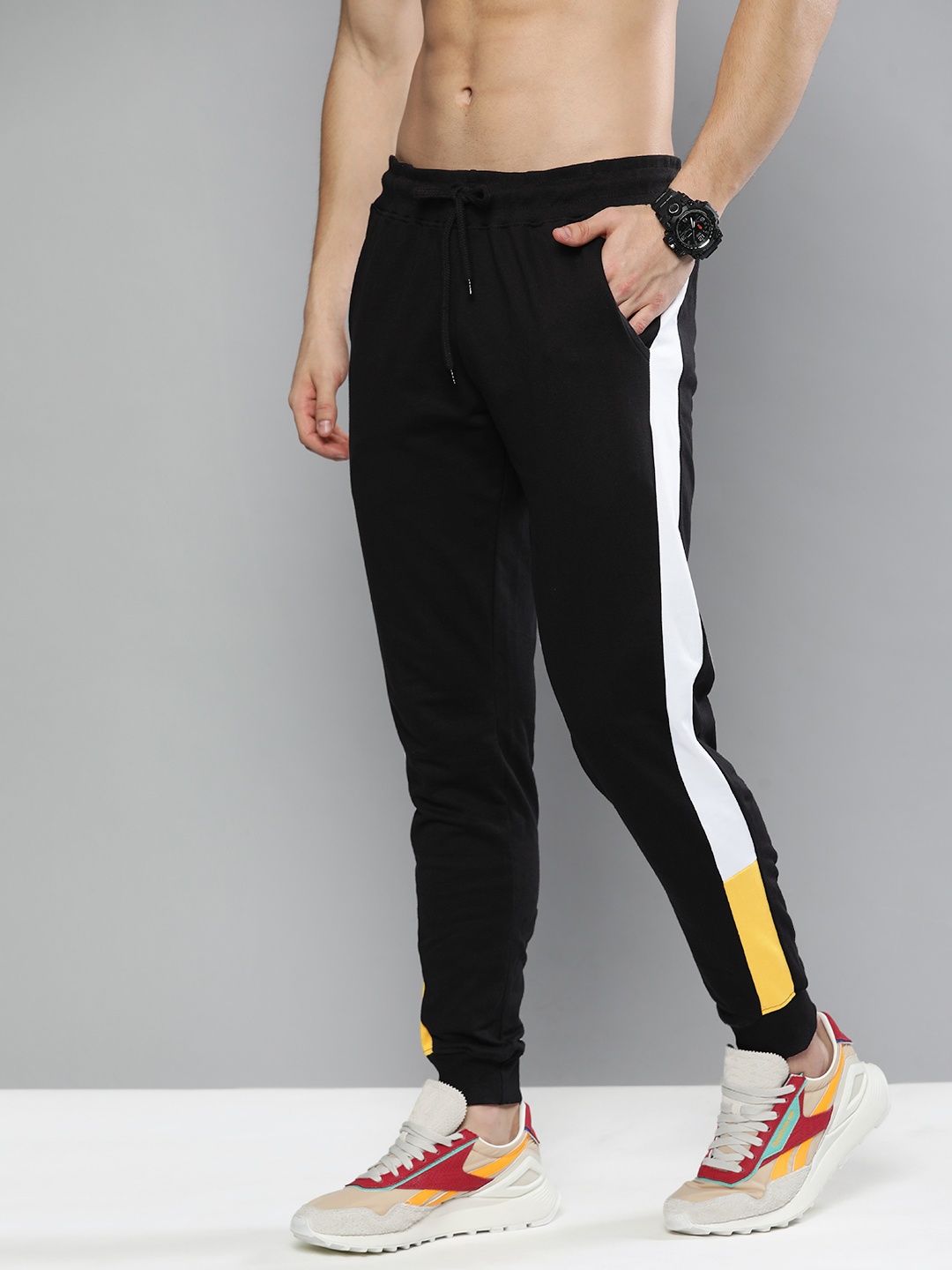 

HERE&NOW Men Black & White Colourblocked Joggers