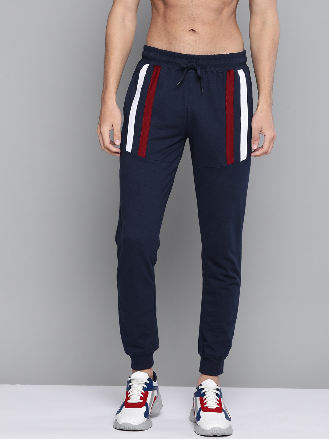 

HERE&NOW Men Navy Blue Pure Cotton Joggers