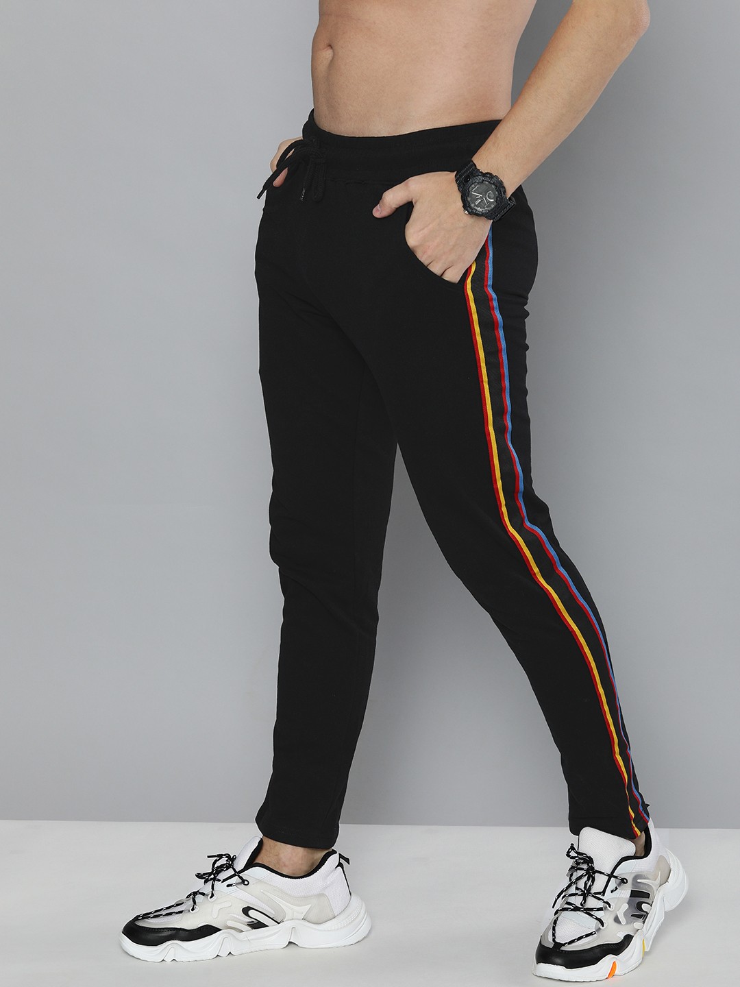 

HERE&NOW Men Black Colourblocked Casual Track Pants