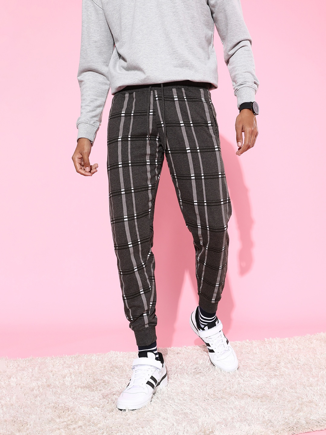 

HERE&NOW Men Grey Checked Updated Joggers