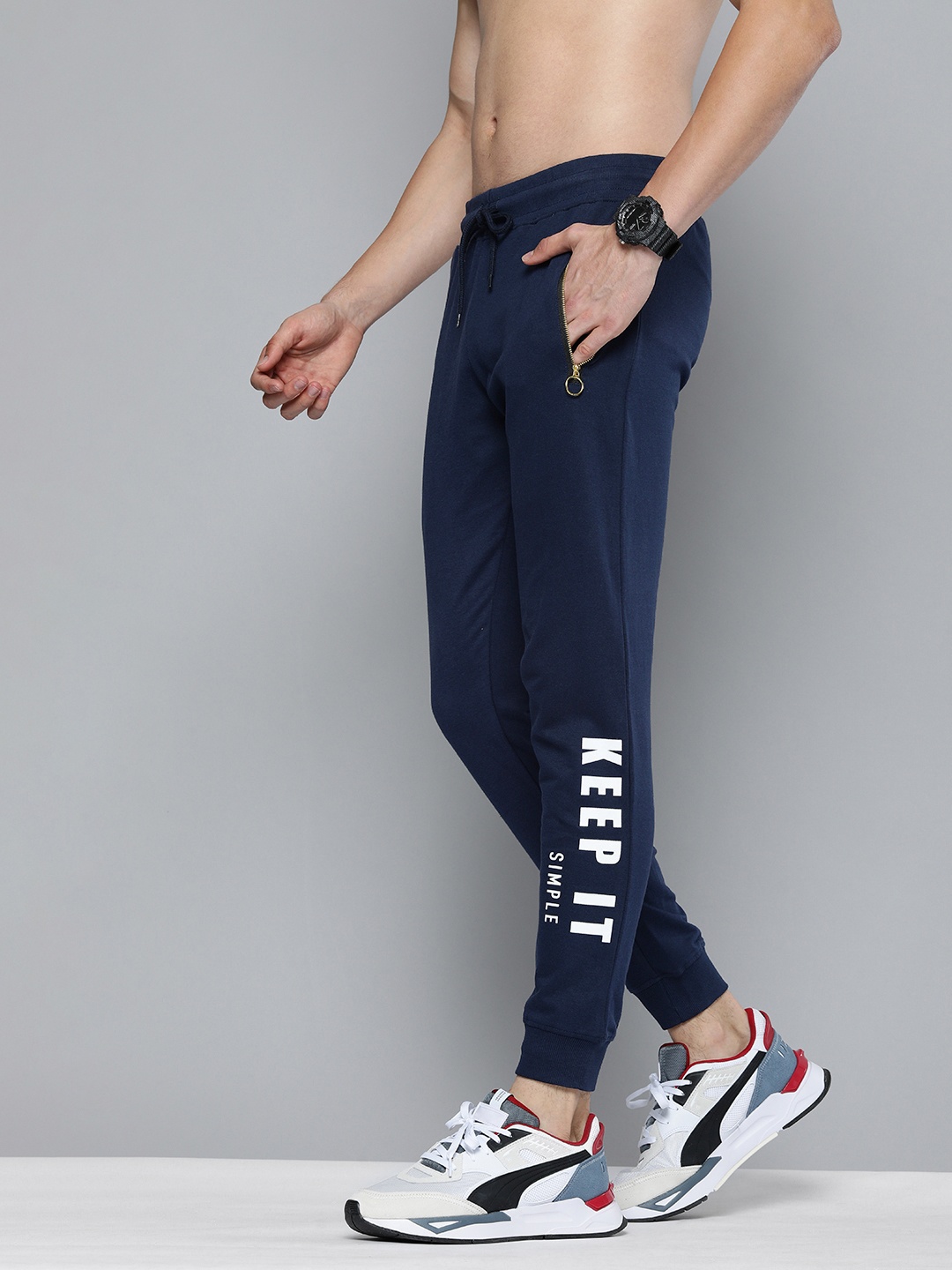 

HERE&NOW Men Navy Blue & White Printed Joggers