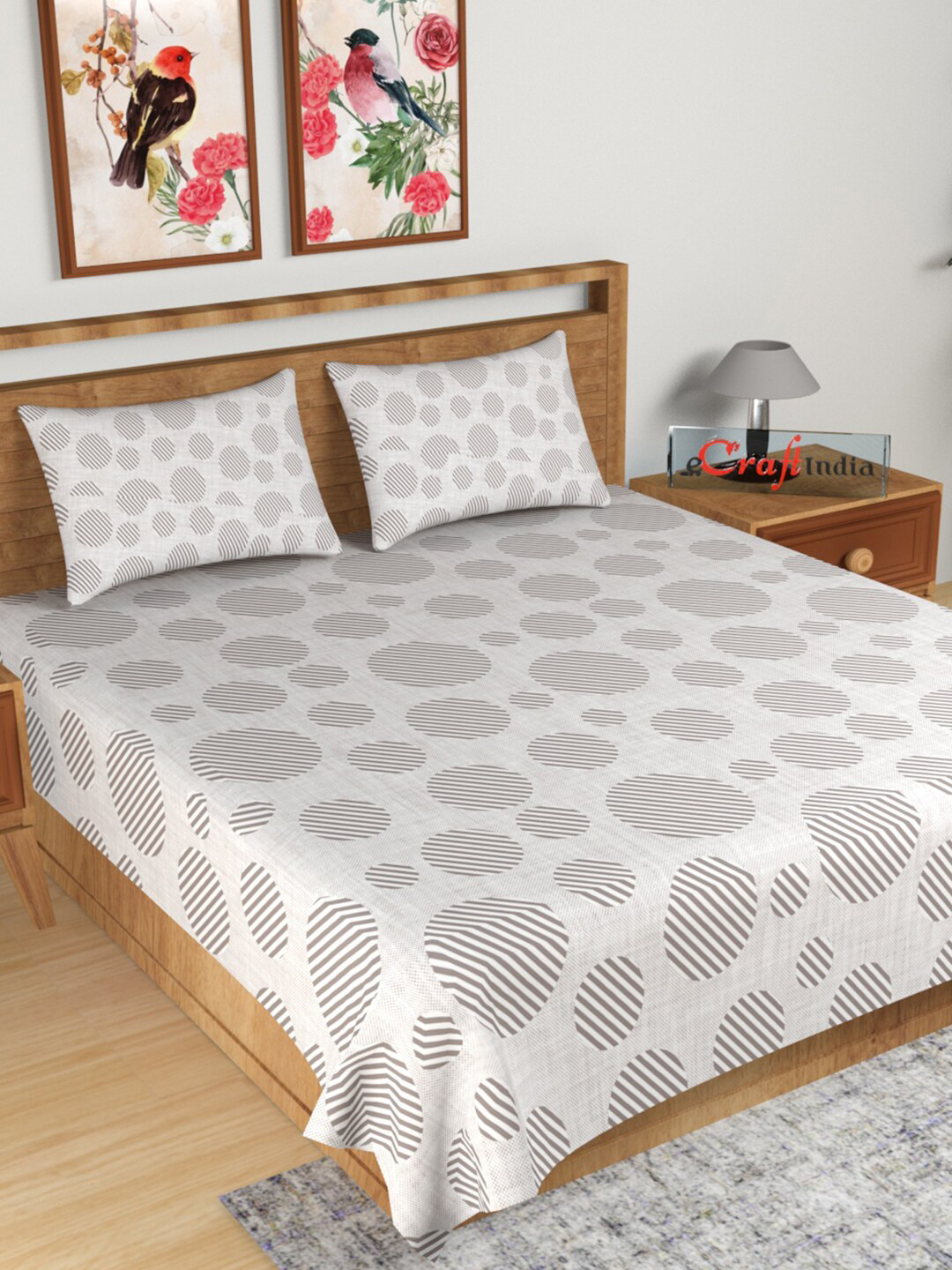 

eCraftIndia Grey & White Geometric 180 TC King Bedsheet with 2 Pillow Covers