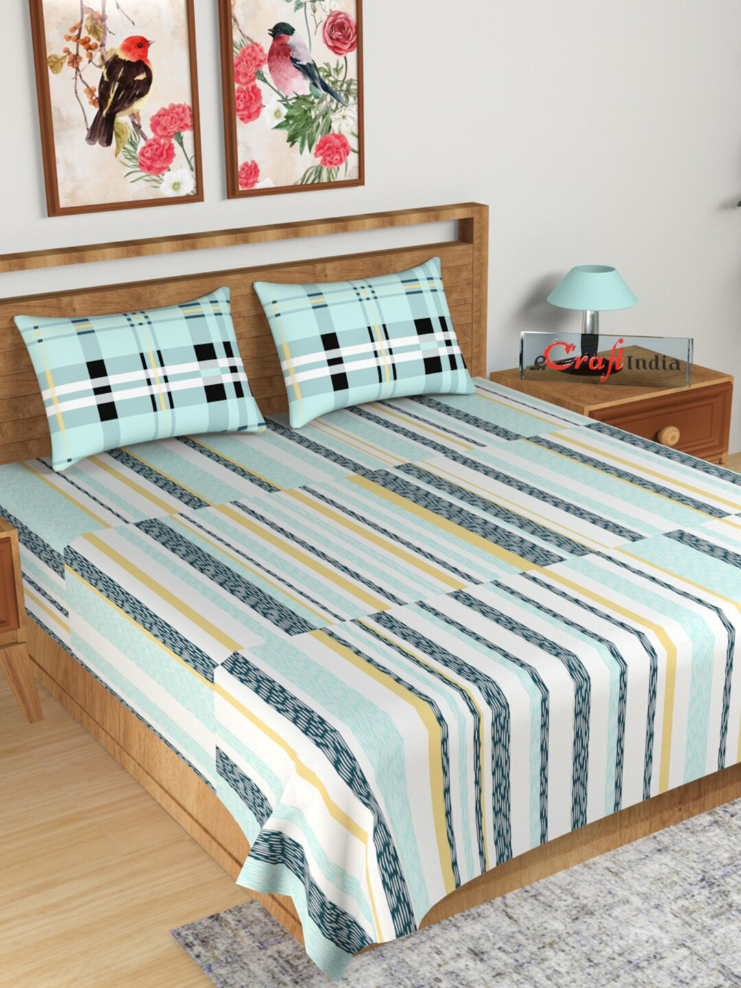 

eCraftIndia Blue & White Striped 180 TC King Bedsheet with 2 Pillow Covers
