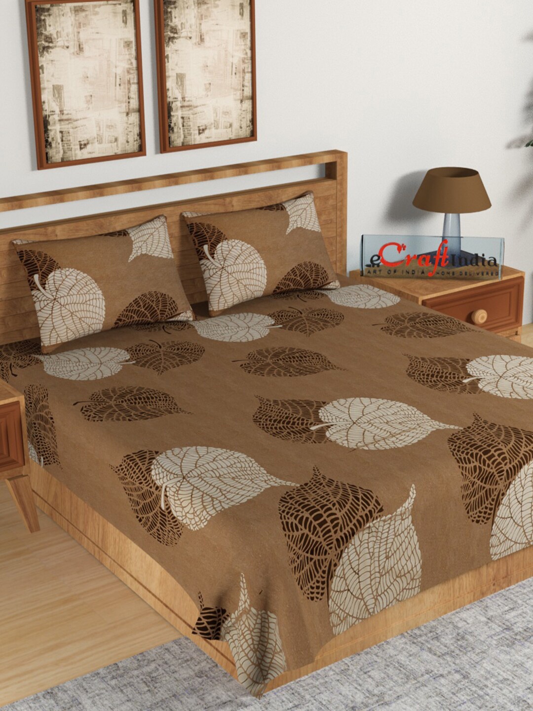

eCraftIndia Brown & Beige Ethnic Motifs 140 TC King Bedsheet with 2 Pillow Covers