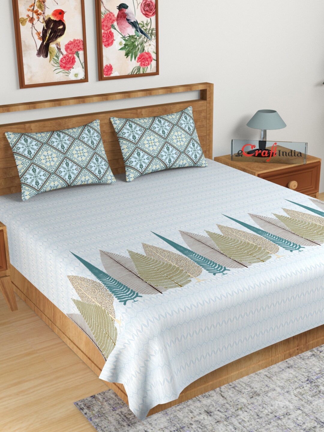 

eCraftIndia Blue & White Floral 180 TC King Bedsheet with 2 Pillow Covers