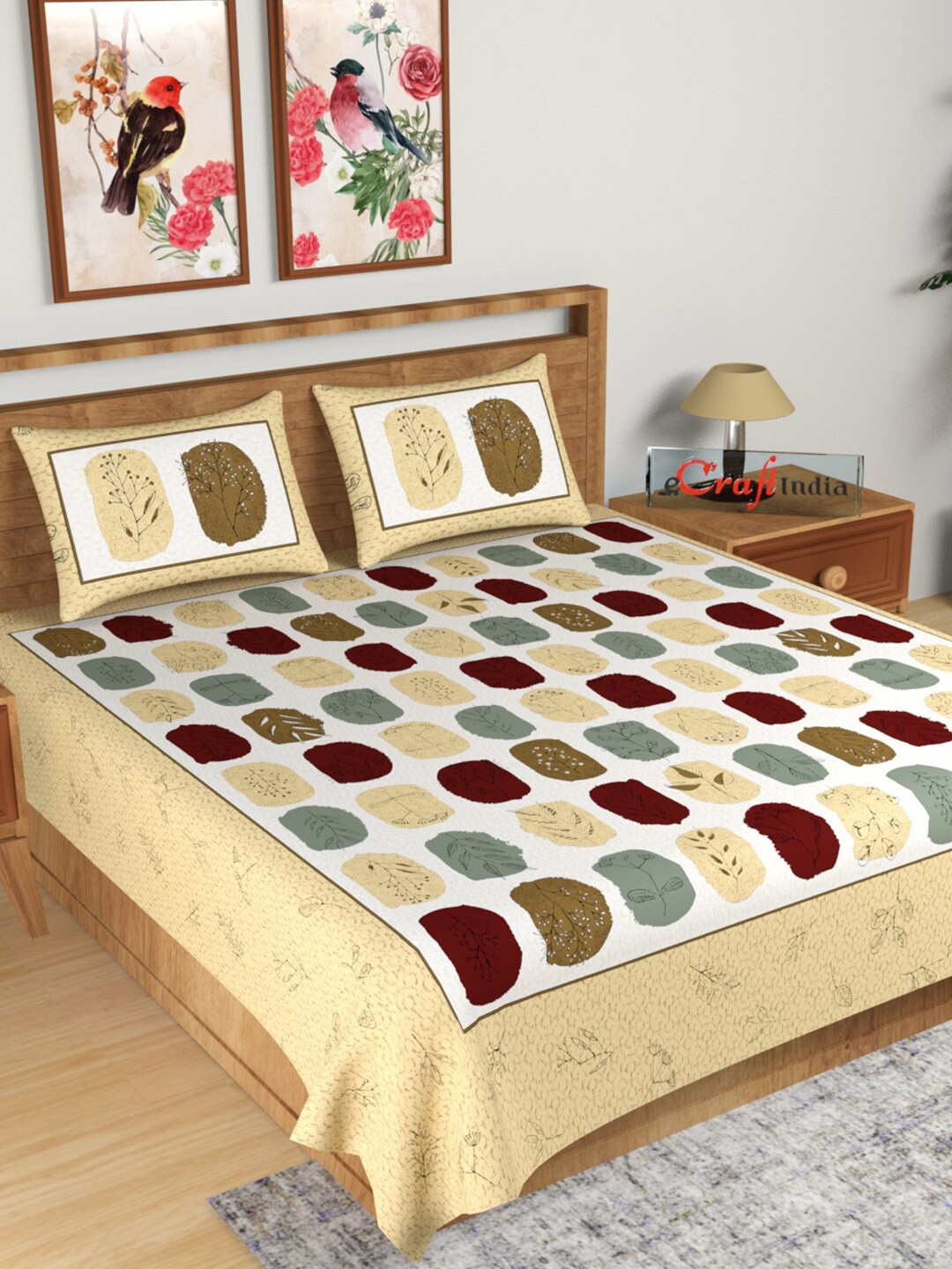 

eCraftIndia Yellow & Red Floral 180 TC King Bedsheet with 2 Pillow Covers