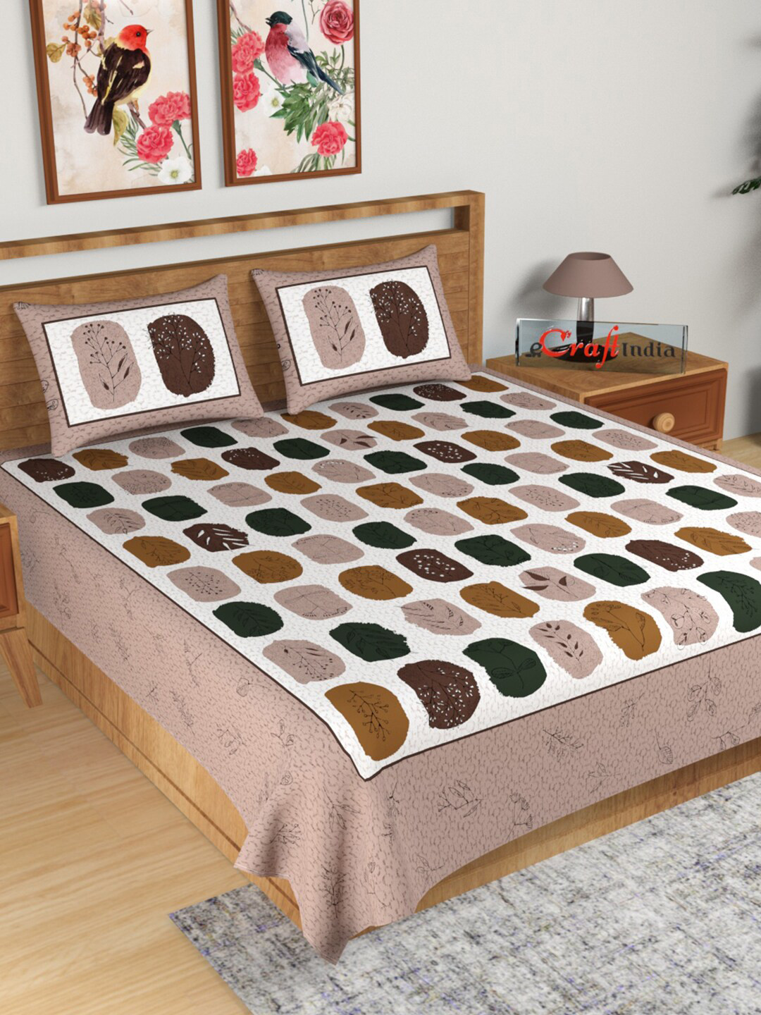 

eCraftIndia Mauve & White Floral 180 TC King Bedsheet with 2 Pillow Covers