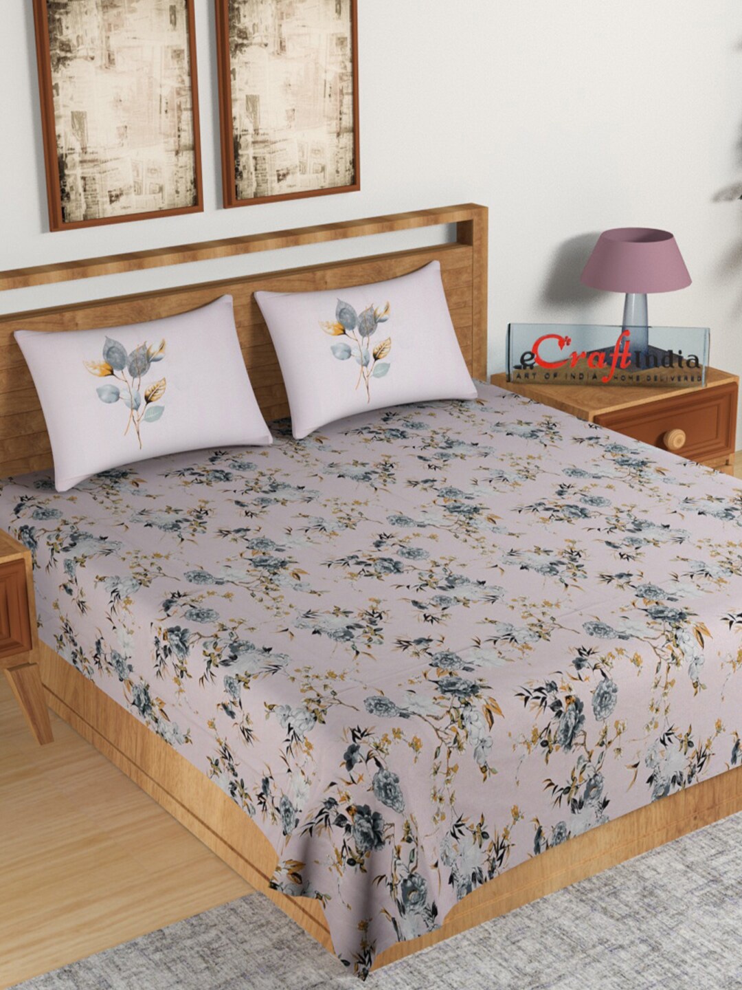 

eCraftIndia Mauve & Yellow Floral 144 TC King Bedsheet with 2 Pillow Covers