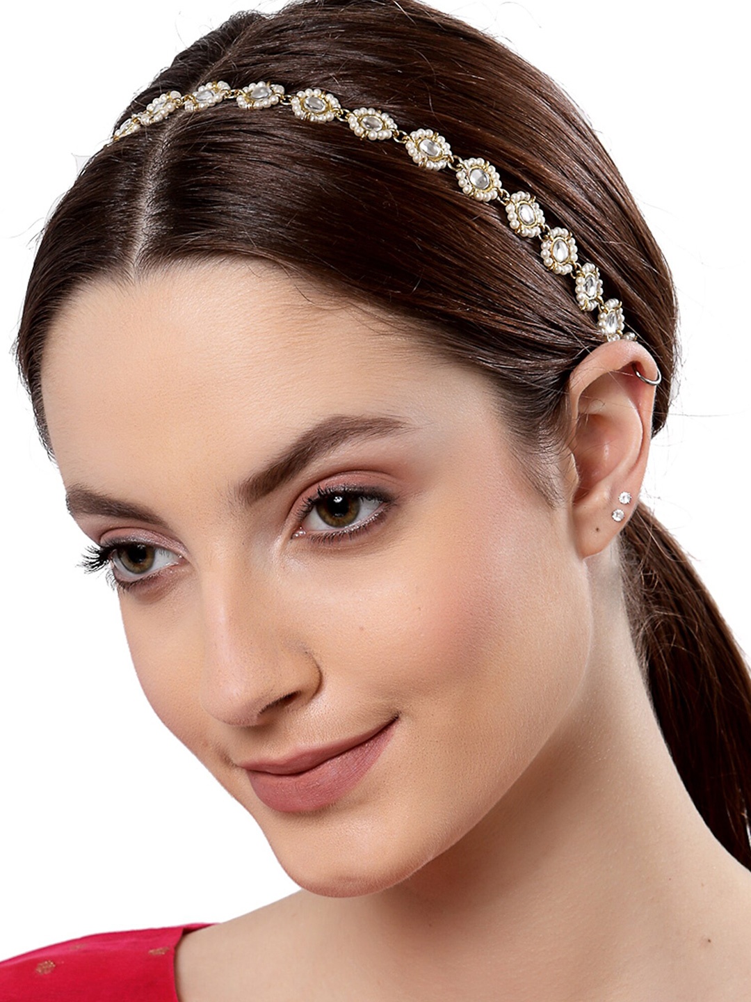 

KARATCART Women Gold-Plated & White Kundan Studded Hairband