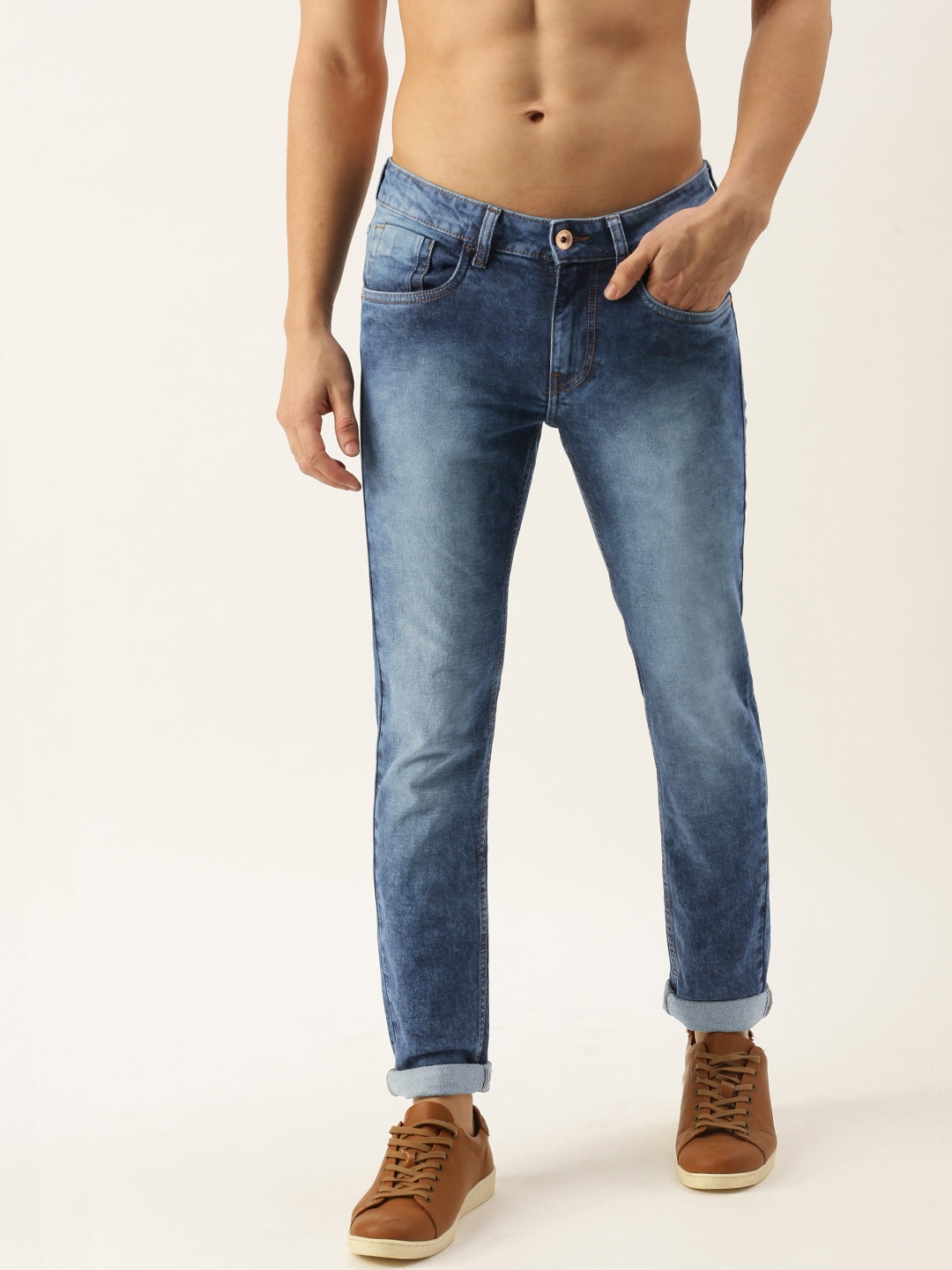 

Flying Machine Men Blue Skinny Fit Low-Rise Heavy Fade Stretchable Jeans