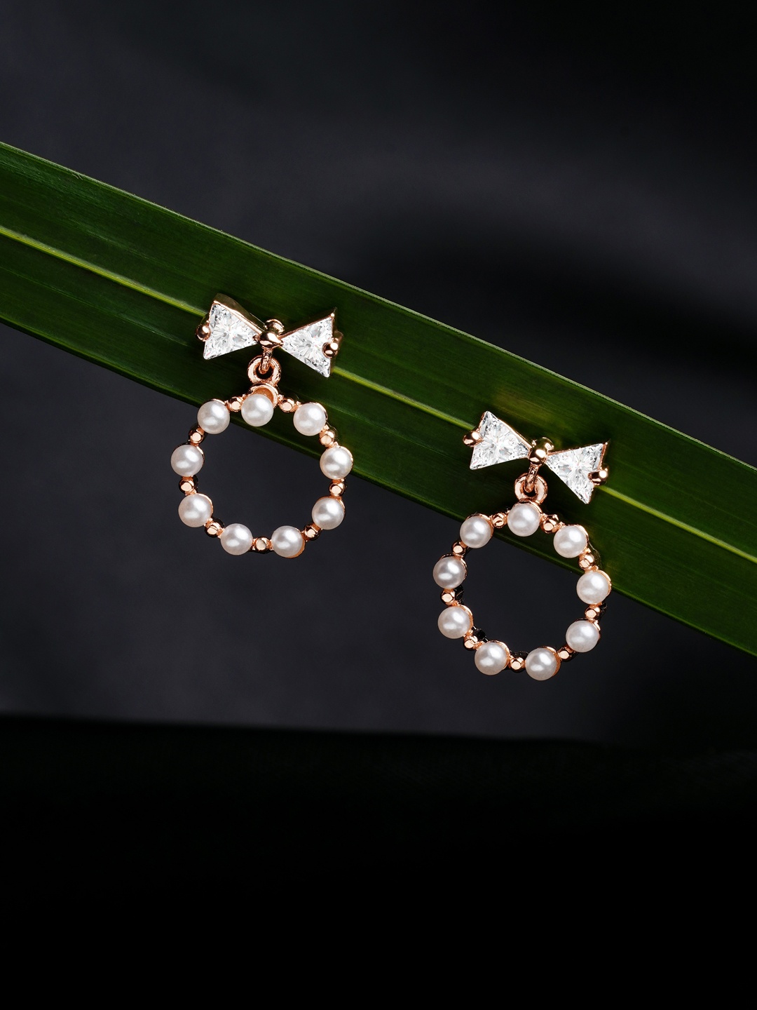 

AMI Rose Gold Plated White Contemporary Cubic Zirconia Bow Drop Earrings