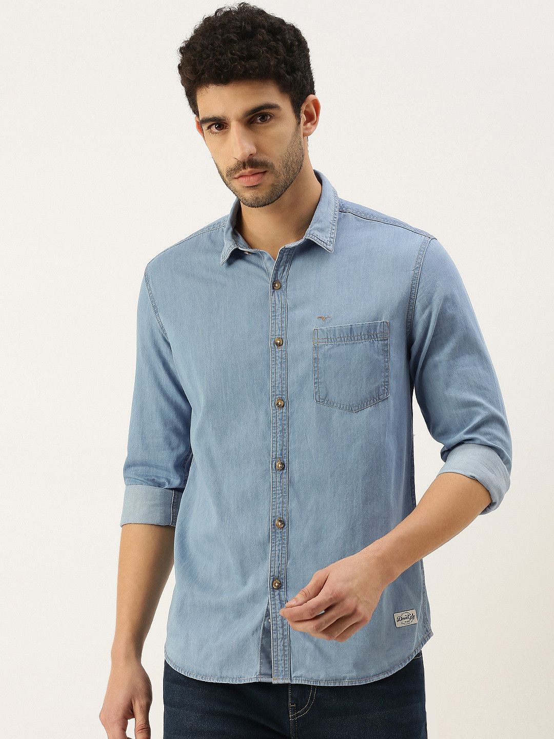 

Flying Machine Men Indigo Slim Fit Opaque Pure Cotton Casual Shirt, Blue