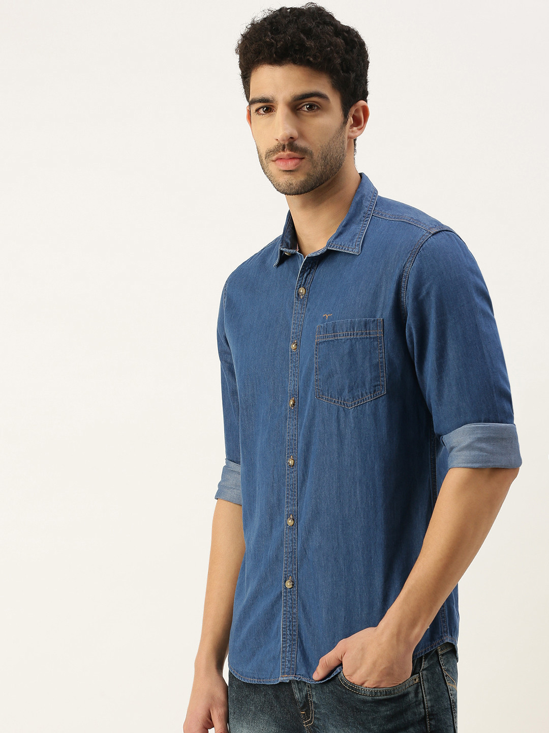 

Flying Machine Men Blue Slim Fit Opaque Casual Shirt