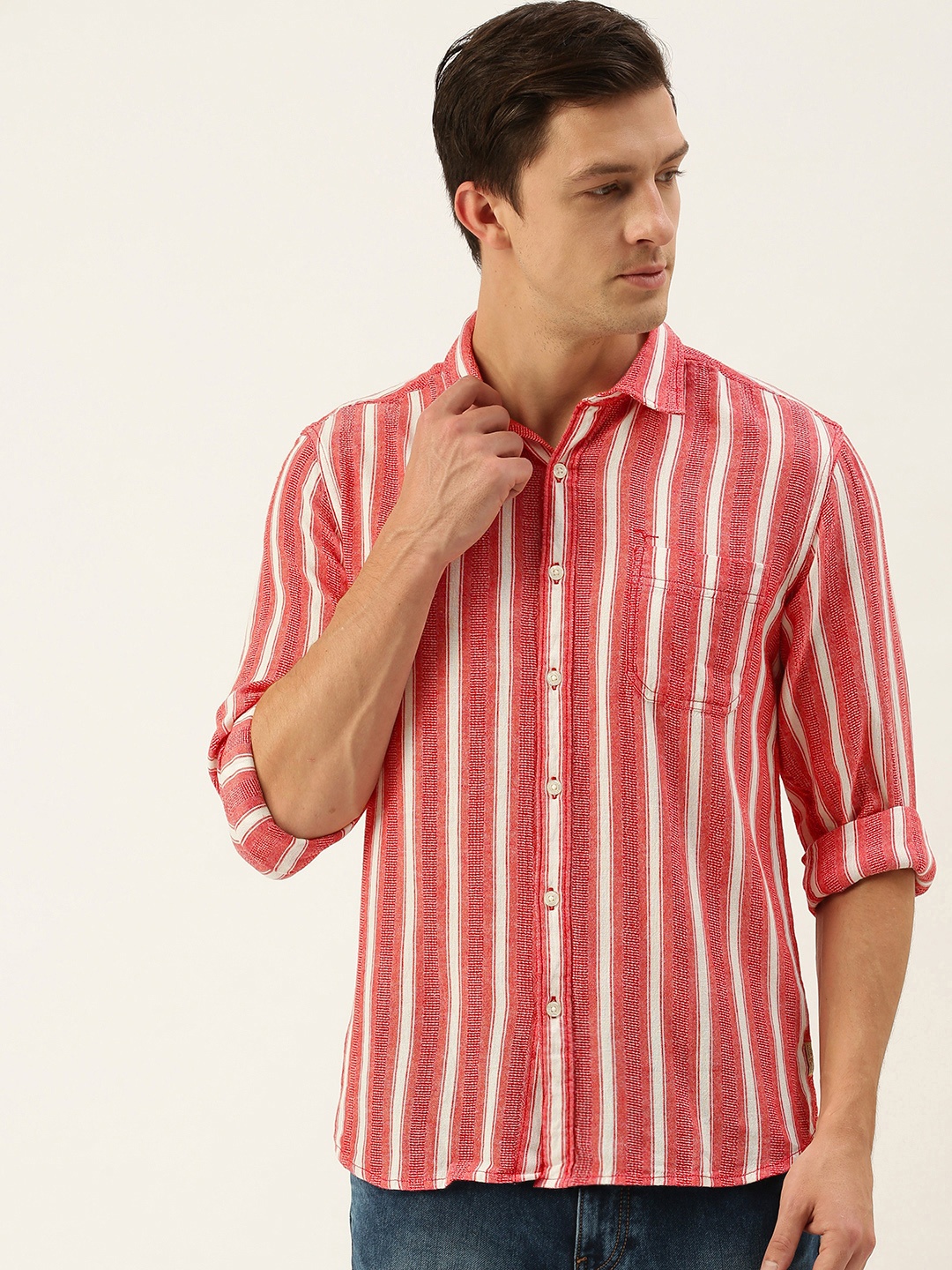 

Flying Machine Men Red Slim Fit Vertical Striped Casual Shirt