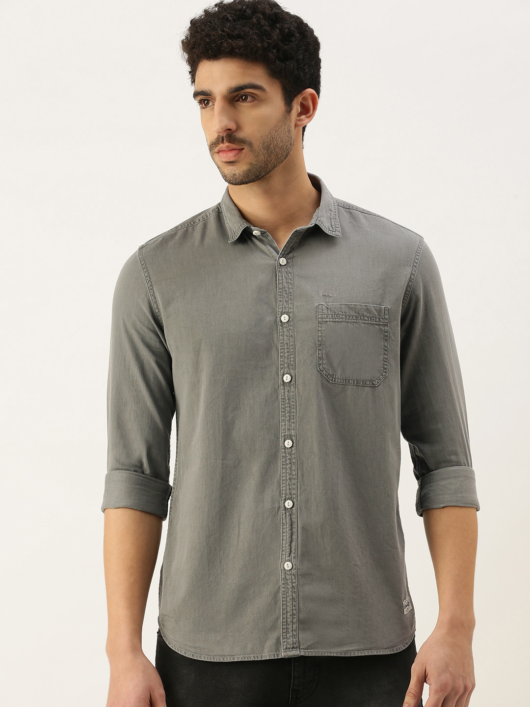 

Flying Machine Men Grey Slim Fit Opaque Casual Shirt
