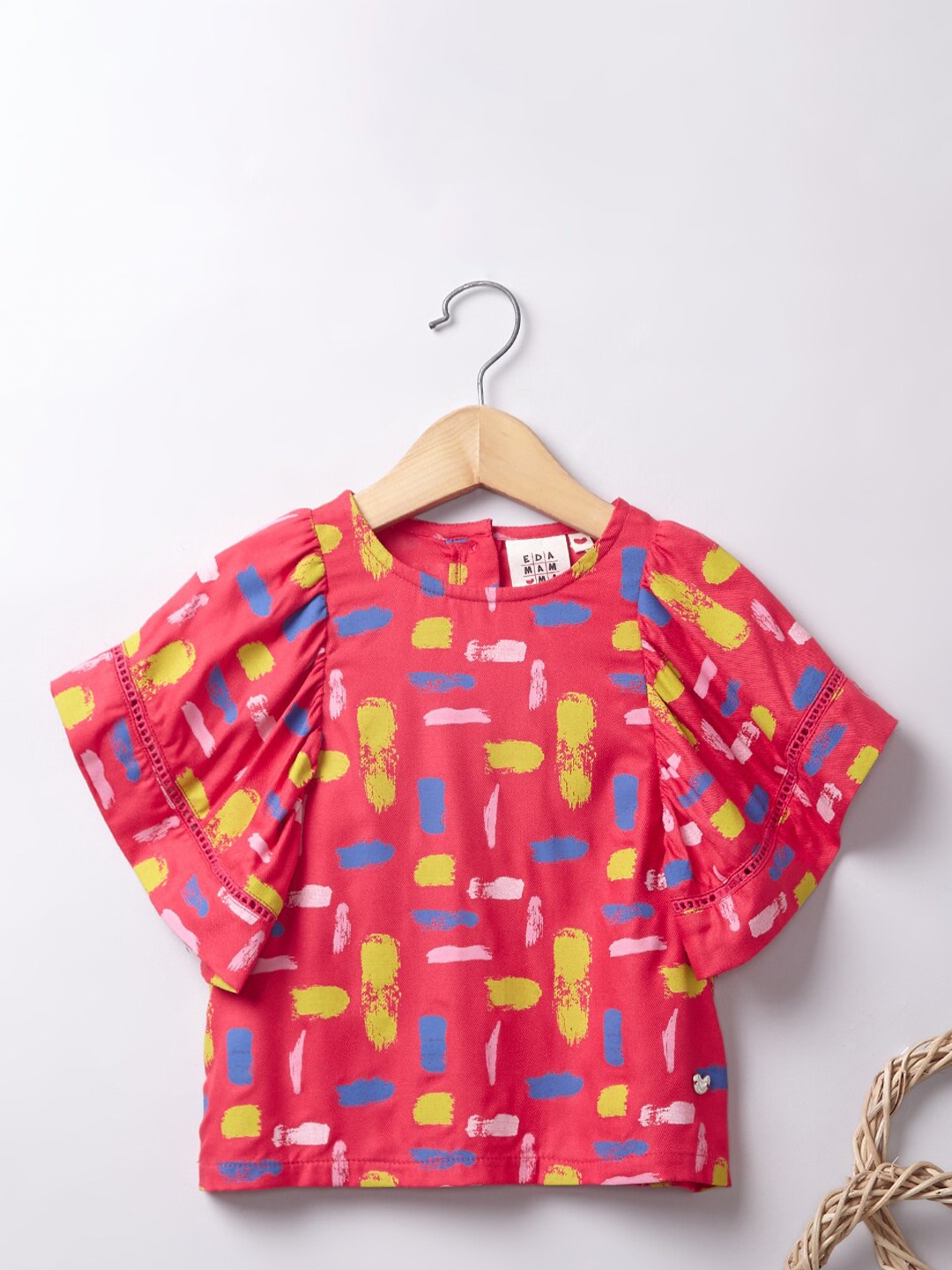 

Ed-a-Mamma Girls Red Geometric Kaftan Top