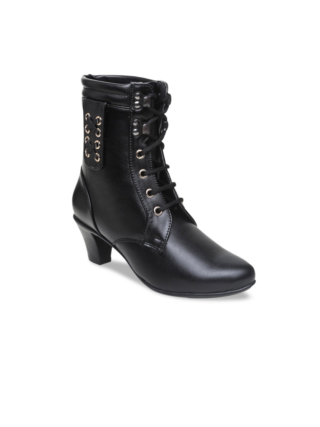 

VALIOSAA Women Black High-Top Block Heeled Boots