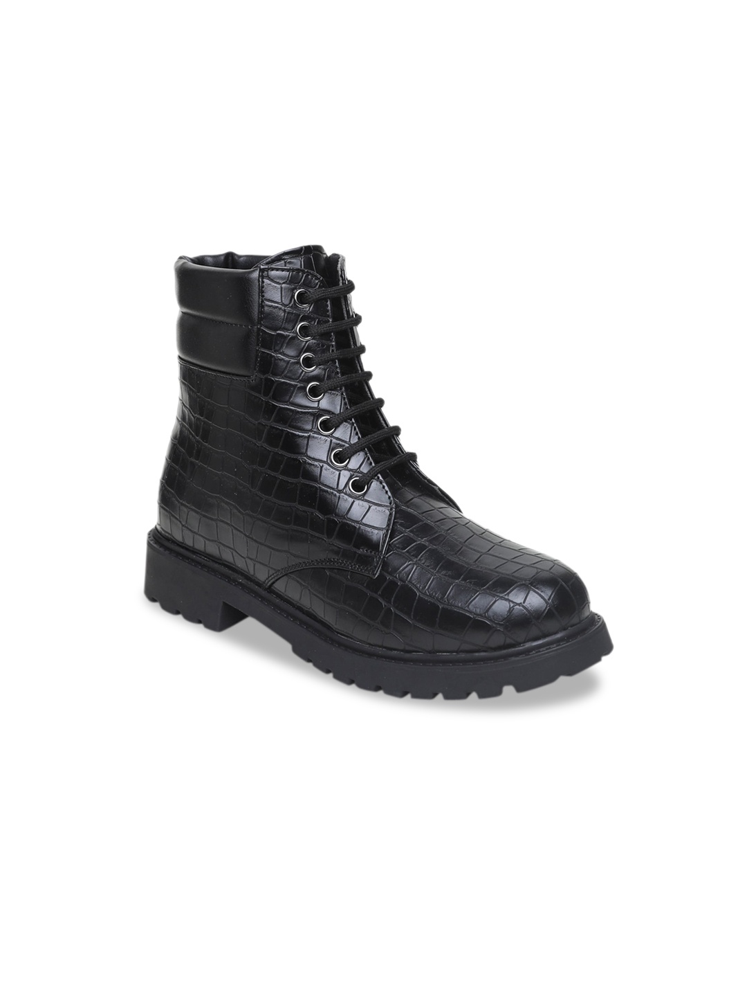 

VALIOSAA Black Textured Block Heeled Boots