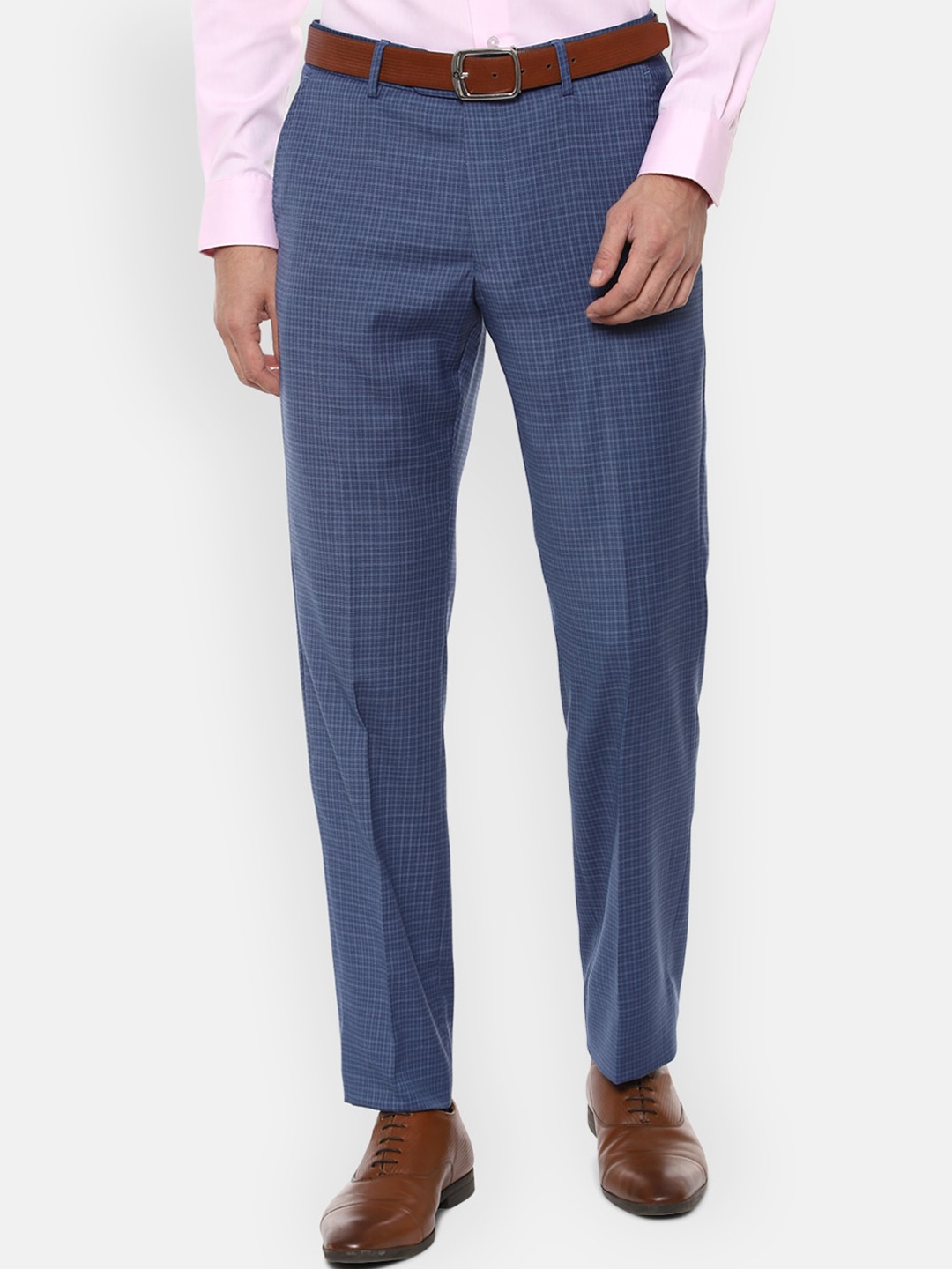 

Louis Philippe Men Navy Blue Checked Formal Trousers